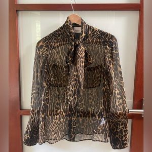 Burberry sheer leopard tie neck blouse
